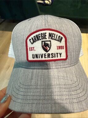 Legacy Carnegie Mellon University Gray & White Mesh Trucker Hat with Red Patch